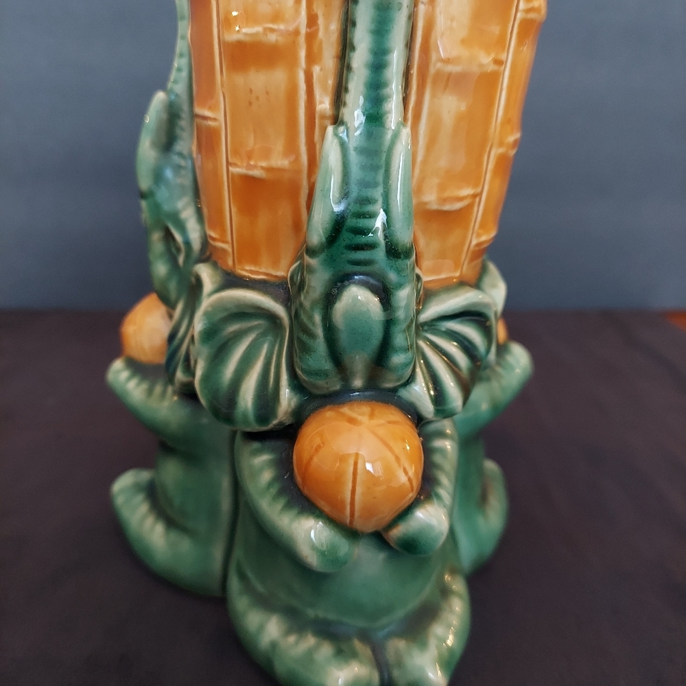Vintage Majolica (?) Trunks Up Elephant Planter